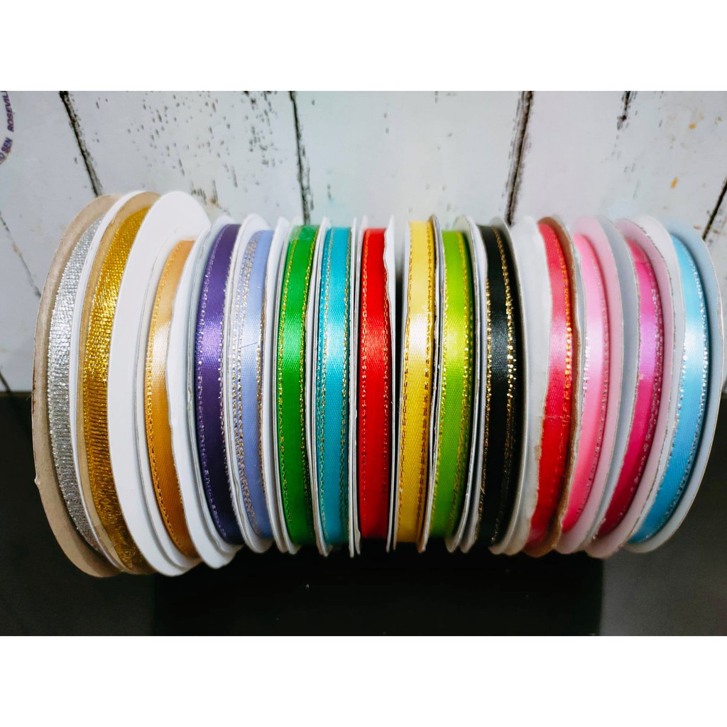(50 Yards/roll) 6mm Gold Edge Ribbon Satin Ribbons Gift Packing ...