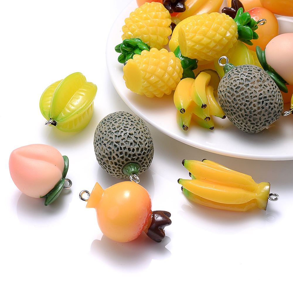 5Pcs Mixed Fruit Resin Charms Banana Lemon Carambole Pineapple Peach ...