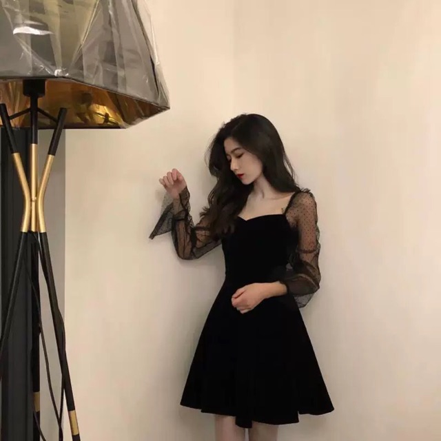 Iris black velvet tulle sleeves dress | Shopee Philippines