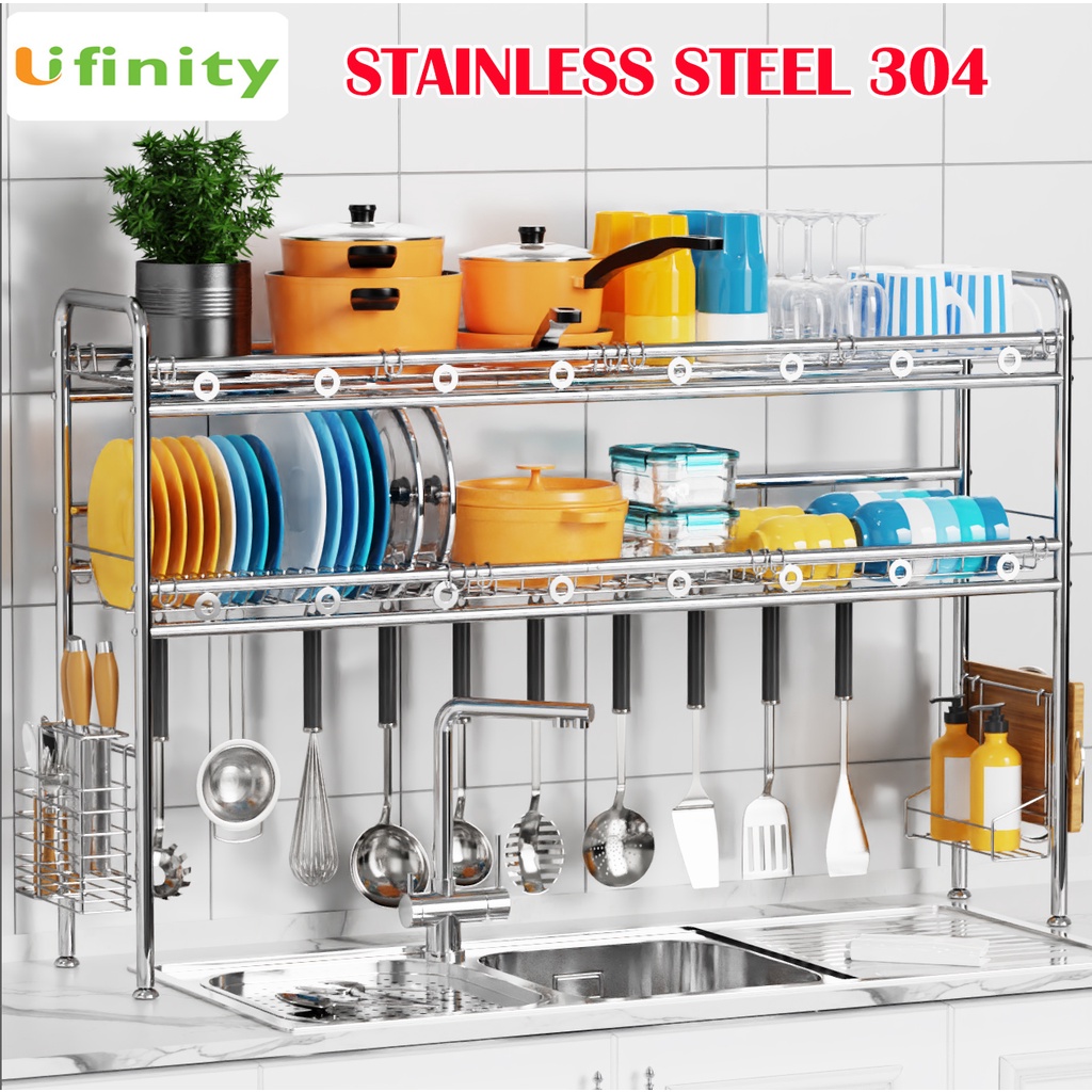 Lifinity Tiers 100/120cm Double Rods Dish Rack Stainless Steel