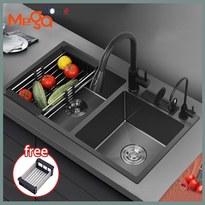 Megahome SUS304 Stainless Sink Kitchen Sink Set 3MM Black Nano
