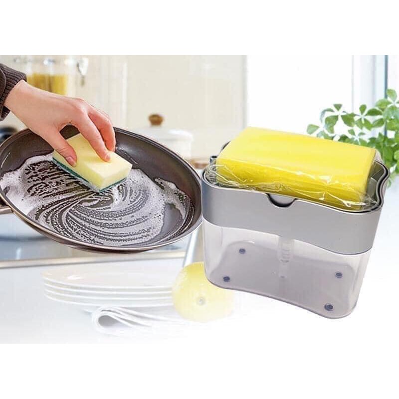 Push-drop soap box with free foaming dishwashing sponge (available ...