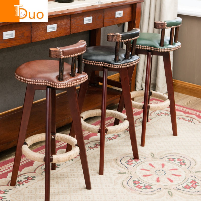 【New product】Solid Wood Bar Chair European Bar Chair Bar Stool Rotating ...