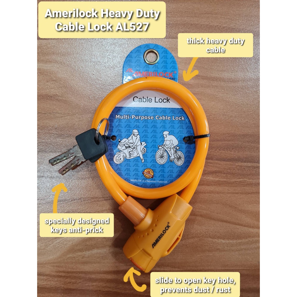 Amerilock Cable Lock Bike Lock Motor Lock Motorcycle Bicycle House Lock Heavy Duty with 2 Keys AL527 Shopee Philippines