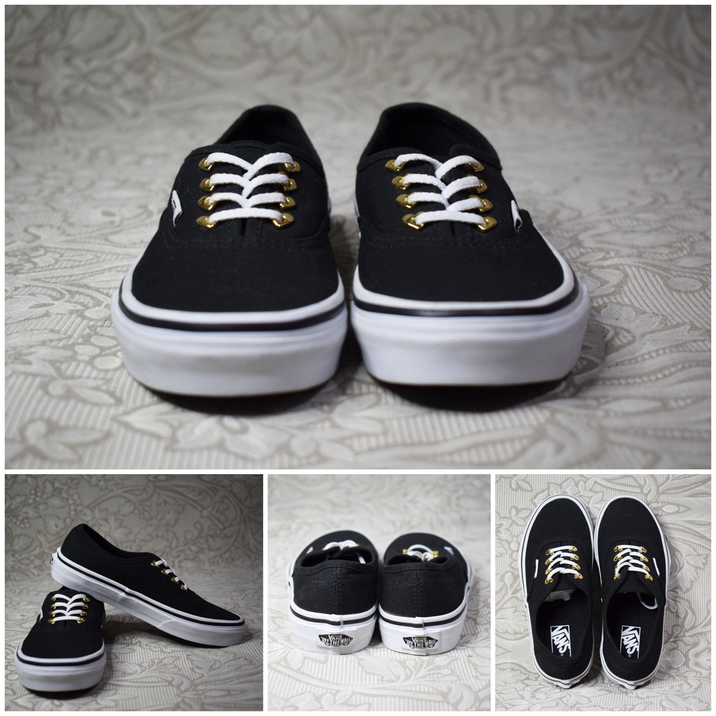 Black vans with gold eyelets sale