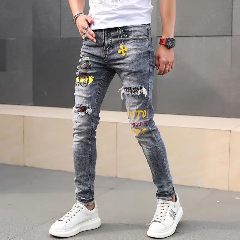 Destroyed Denim Patches Mens Skinny Jeans Ripped Pants For Men 908 ...