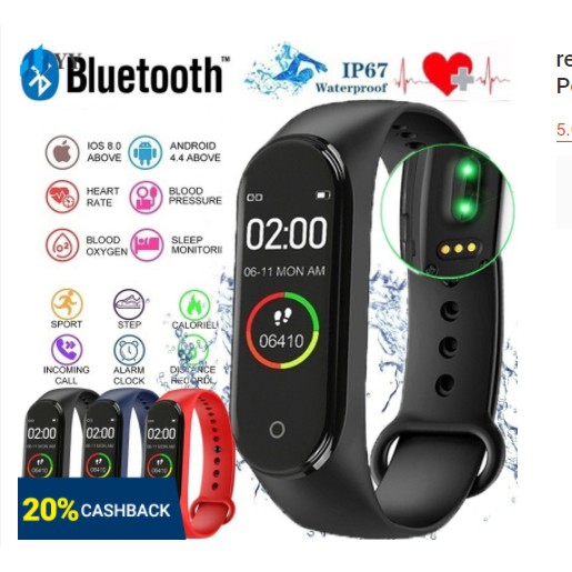 M4 Smartwatch Fitness IP67 Waterproof Blood Pressure Activity Tracker ...