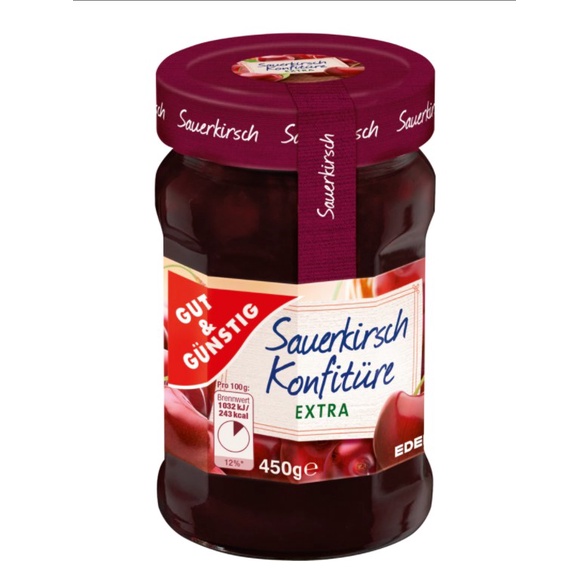 Gut &amp; Gunstig Sauerkirsch Konfitüre / Sour Cherry Jam Extra Fruits 450g ...