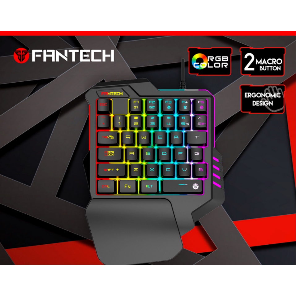 Fantech Keyboard Membrane Rgb Backlit Macro One Hand Gaming Keyboard For Pc And Laptop Archer