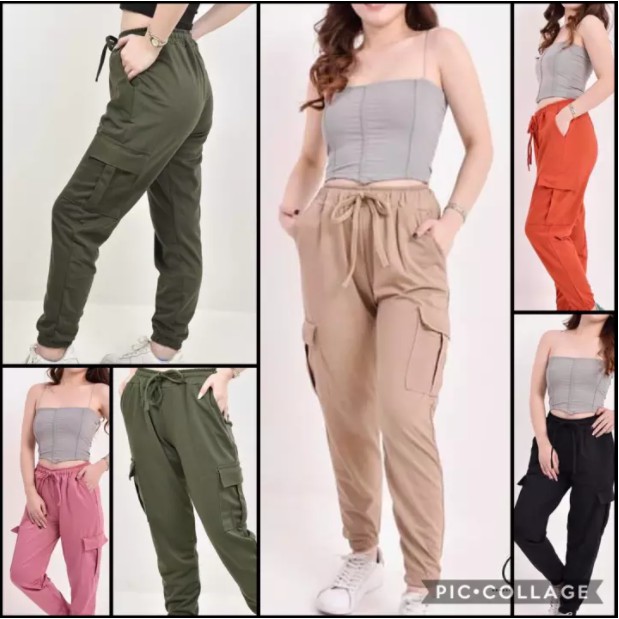Cargo pants/side pocket checkered jogger pants for ladies