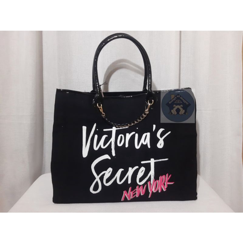 AUTHENTIC Victoria's Secret Canvas Tote Bag Black | Shopee Philippines