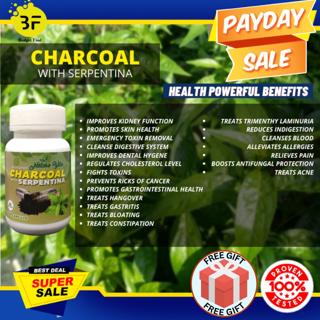 NATURE VITA 3 Bottles Activated Charcoal with Serpentina 30 Capsules