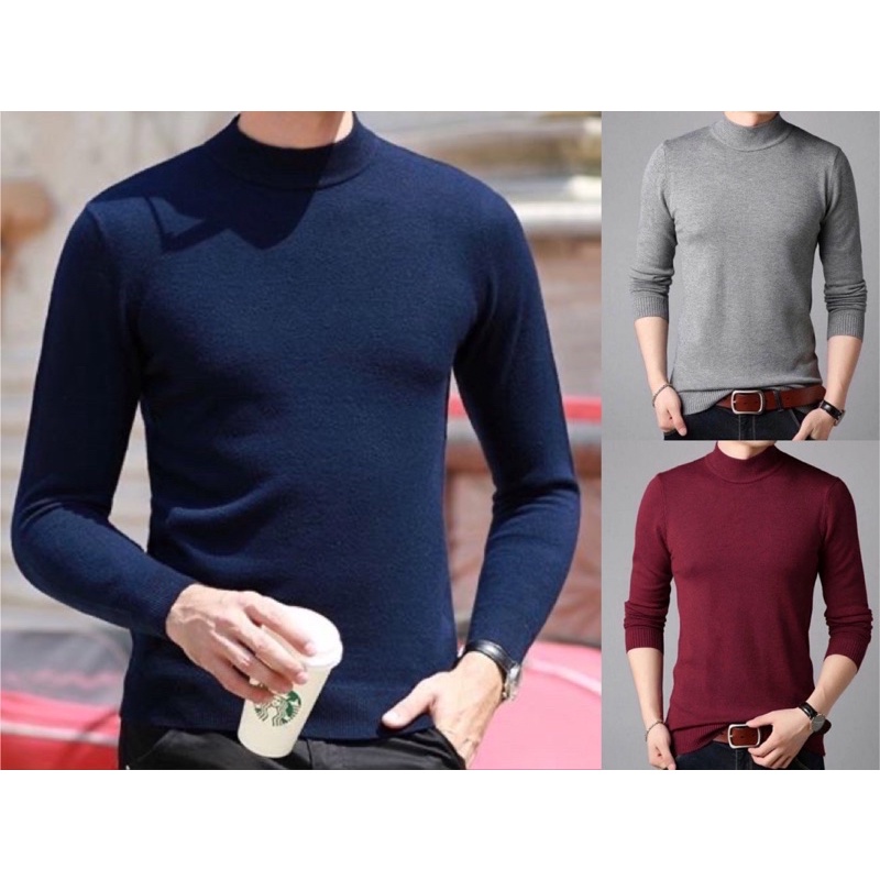 Knitted half turtle neck long sleeve for men