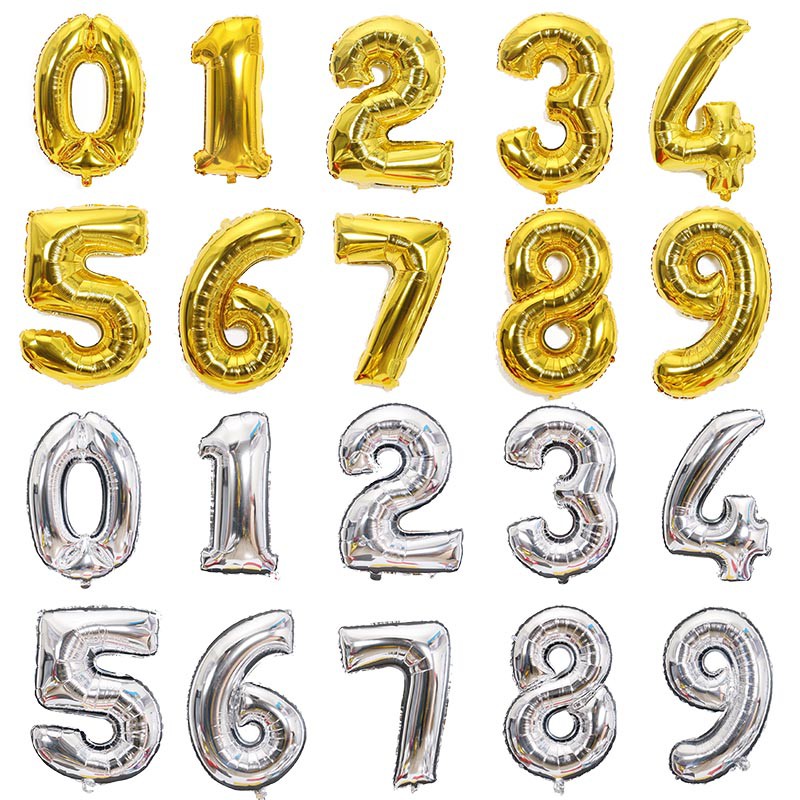 16Inch Foil Number Balloon Gold Silver Rosegold Float Air Inflatable ...