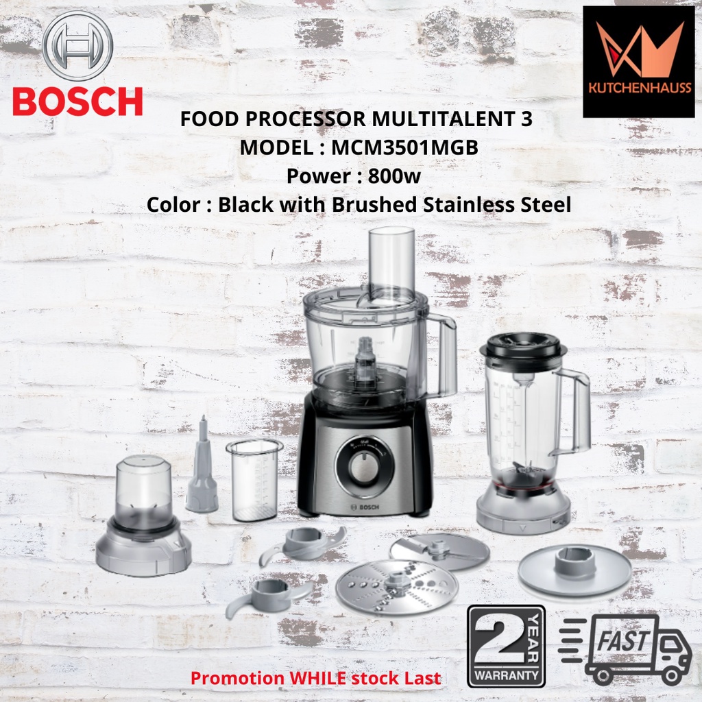 Bosch Food processor MultiTalent 3 800 W Black, Brushed stainless steel