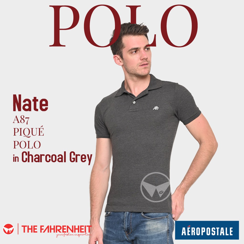 The Fahrenheit Nate Aeropostale A87 Pique POLO Charcoal Heather Gray Shopee Philippines