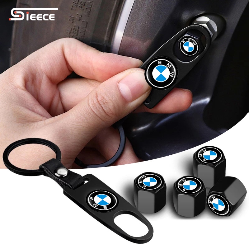 4 American Flag Tire Valve Caps + Matching Belt Keychain – Glossy, Express Emblems Bundle