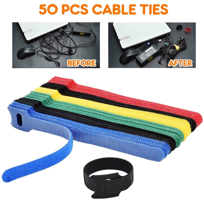 50Pcs T-Type Velcro Cable Tie Wire Reusable Cord Organizer Wire 15*1 ...