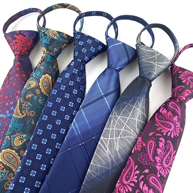 7CM Pre-tied Ties Mens Adjustable Zipper Neck Ties Striped Paisley ...