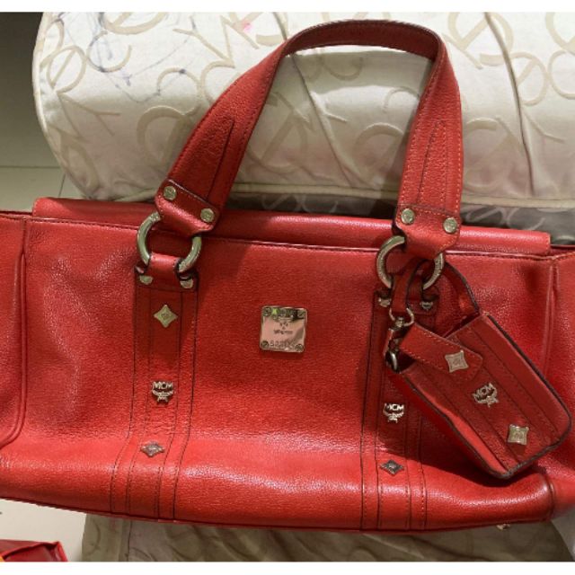 Mcm red tote hot sale