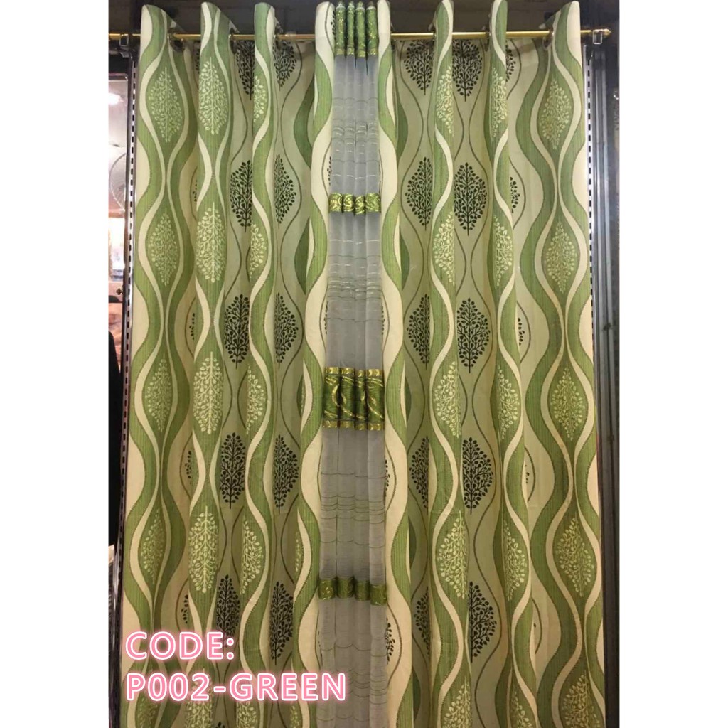3in1 Set Curtain Christmas Tree Green 215x150cm with 8 Ring Window Home