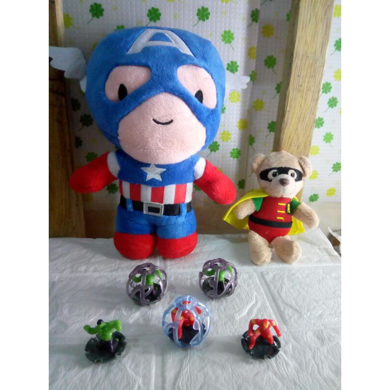 Superhero Stuffed Toy Plush Set (Captain America, Teddy Bear "Robin