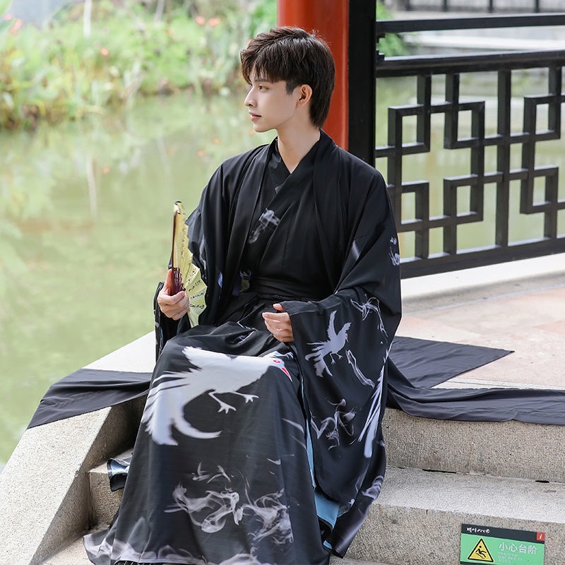 Chinese Style Han Costume Men's Genuine Original Black Dragon Robe Antique Coat Men's Fairy