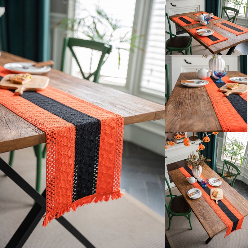 Festival Halloween Weave Tassel Table Runner Orange Cartoon TV Cabinet ...
