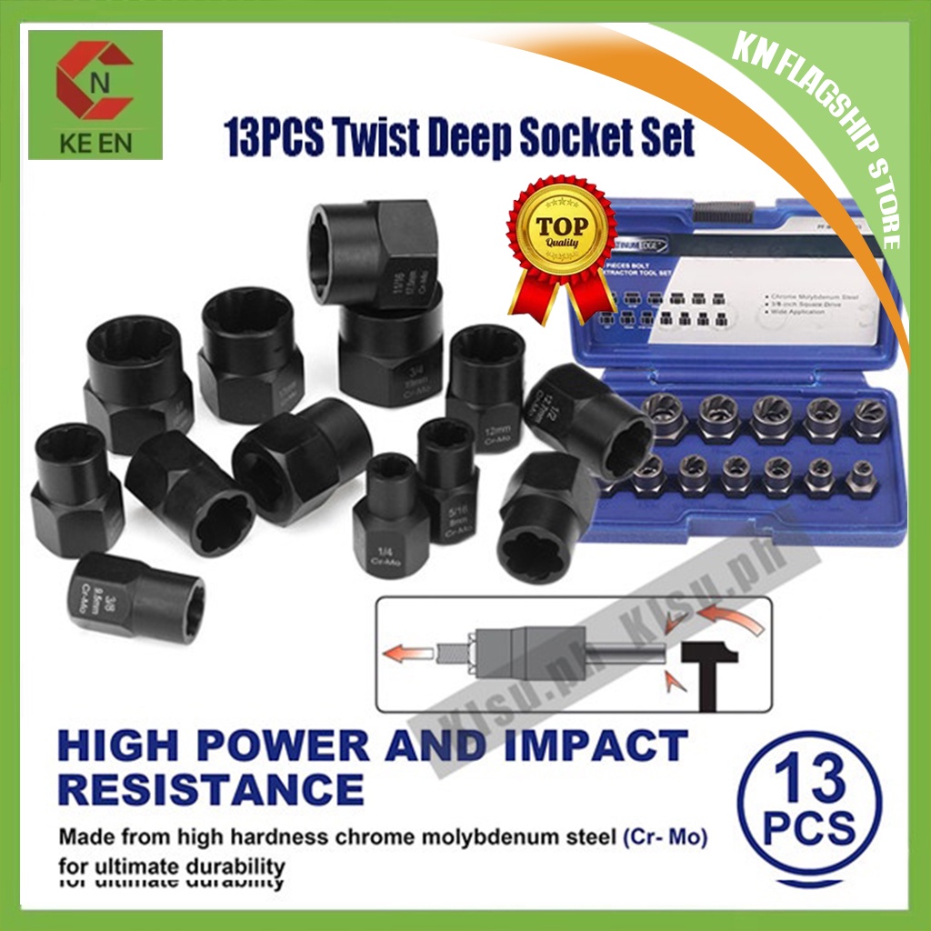 KE 13pcs Damaged Nut Remover 3/8"Stud Extractor Set Metric Broken Bolt