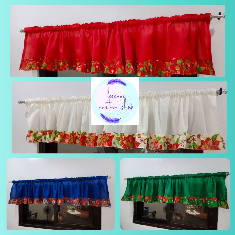 christmass plain with printed raffles door /window curtain 60x15 inches ...