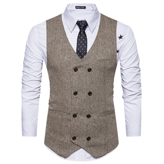 Men plaid double breasted pointed best sale hem vest