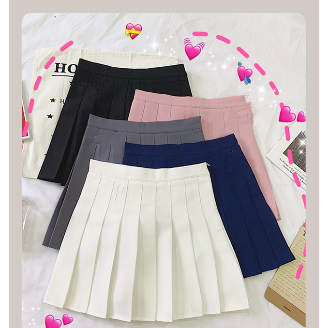 Women's fashion high waist skirt slim pleated solid color skater tennis ...
