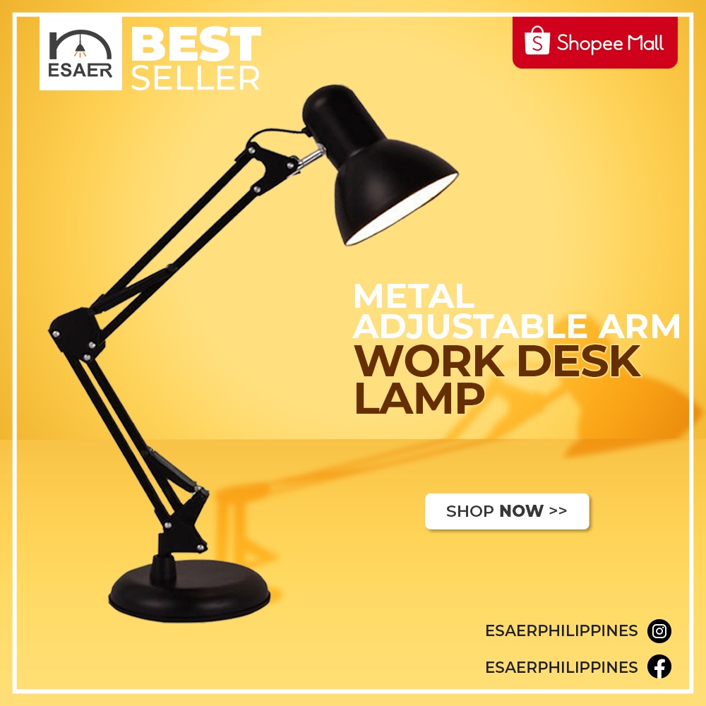 ESAER Metal Adjustable Arm Work Desk Lamp Table Lamp Study Table Lamp