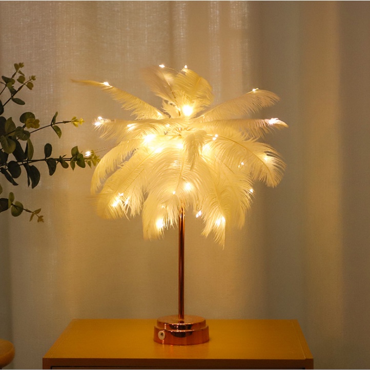 Lamp Desk Feather Light Copper Modern Battery Operated Lighting