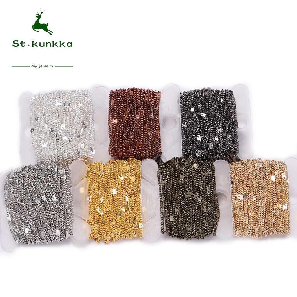 10 Meter Bulk Necklace Chains - 2mm KC Gold Flat Chains For DIY Jewelry Making Supplies