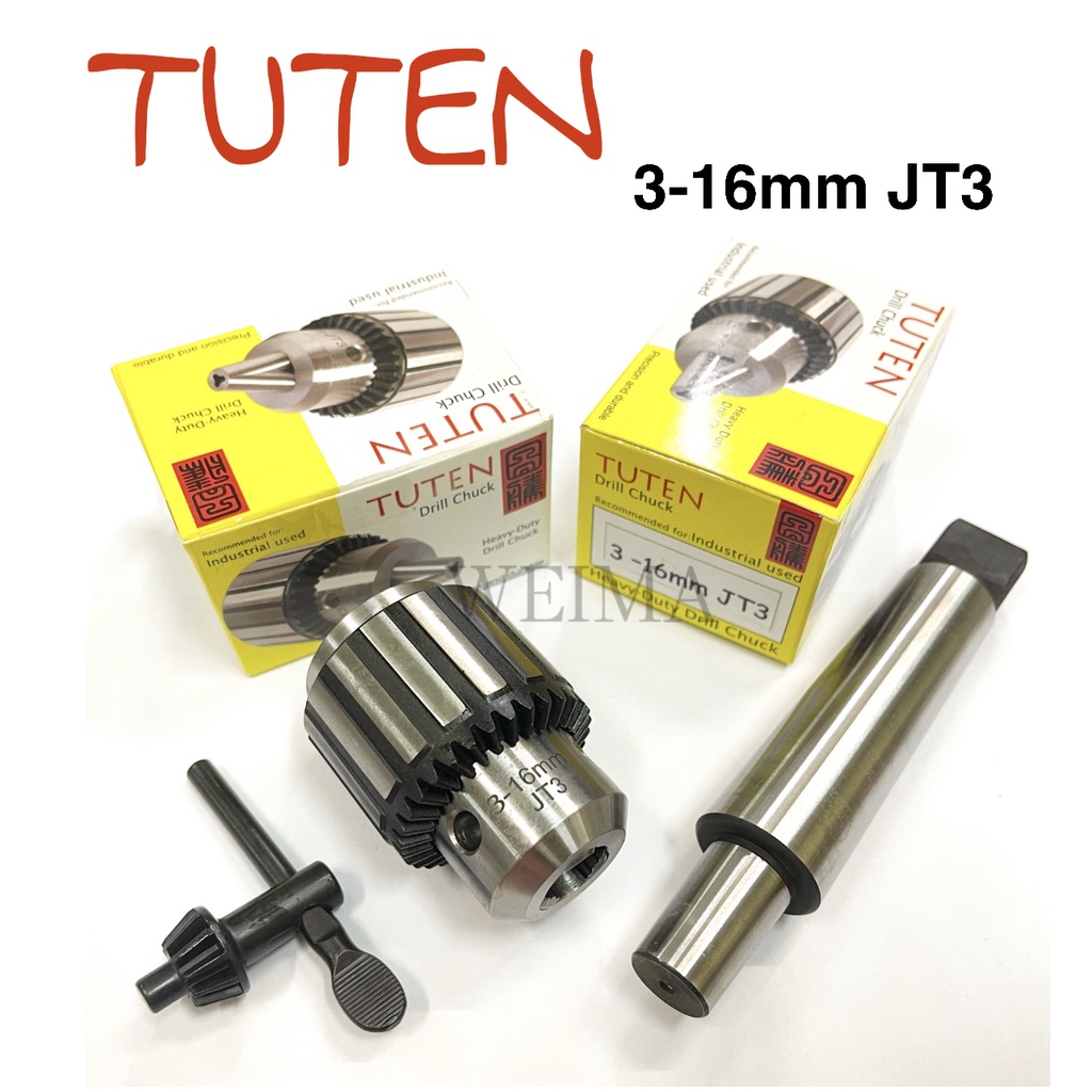 TUTEN KEY TYPE DRILL CHUCK 316mm JT3 C/W DRILL CHUCK ARBOR MT2/MT3/MT4