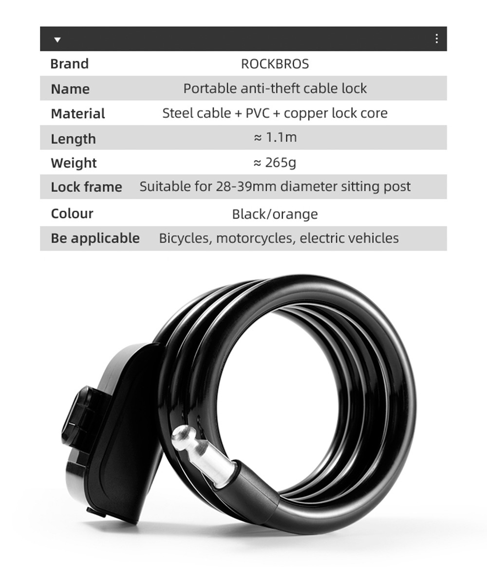 【PH Delivery】ROCKBROS Anti Theft Bike Padlock Portable Cable Ring Lock ...