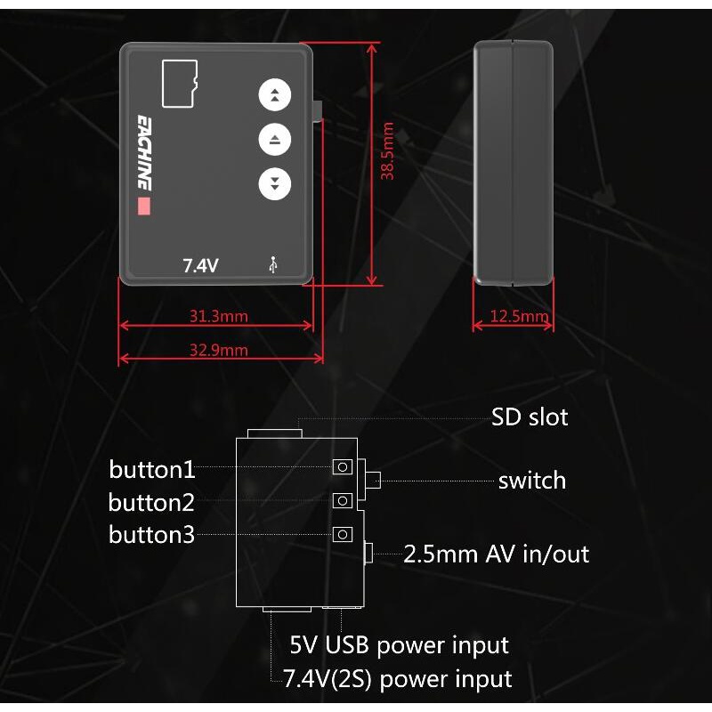 Eachine EV100 Micro AV Recorder 1280*480 Mini DVR Module Support