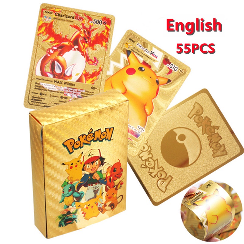 110/55/27Pcs Original English Pokmon Go Pikachu Charizard Card Metal Gold  Game Cards Toys For Boys Kids Gift | Shopee Philippines