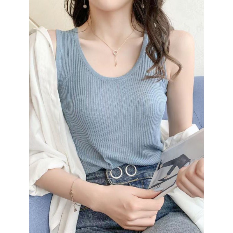 2024 Summer Spring Sleeveless Korean Trendy Tops Knitted Crop Top   19467ac8c51d3e9c2773d32ae01249b4