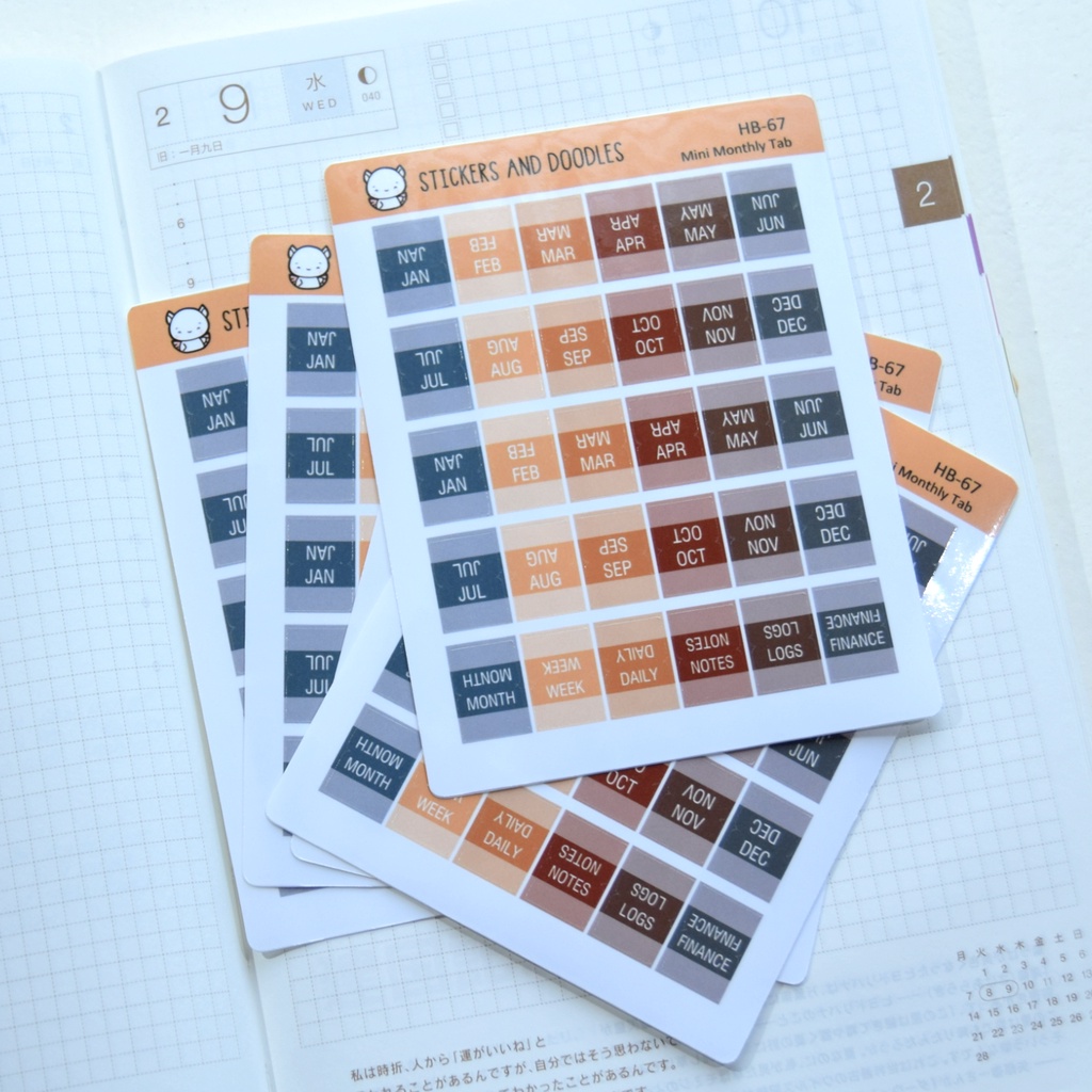 Hobonichi Monthly Planner Tabs Mini Index Tab Sticker Sheet Glossy