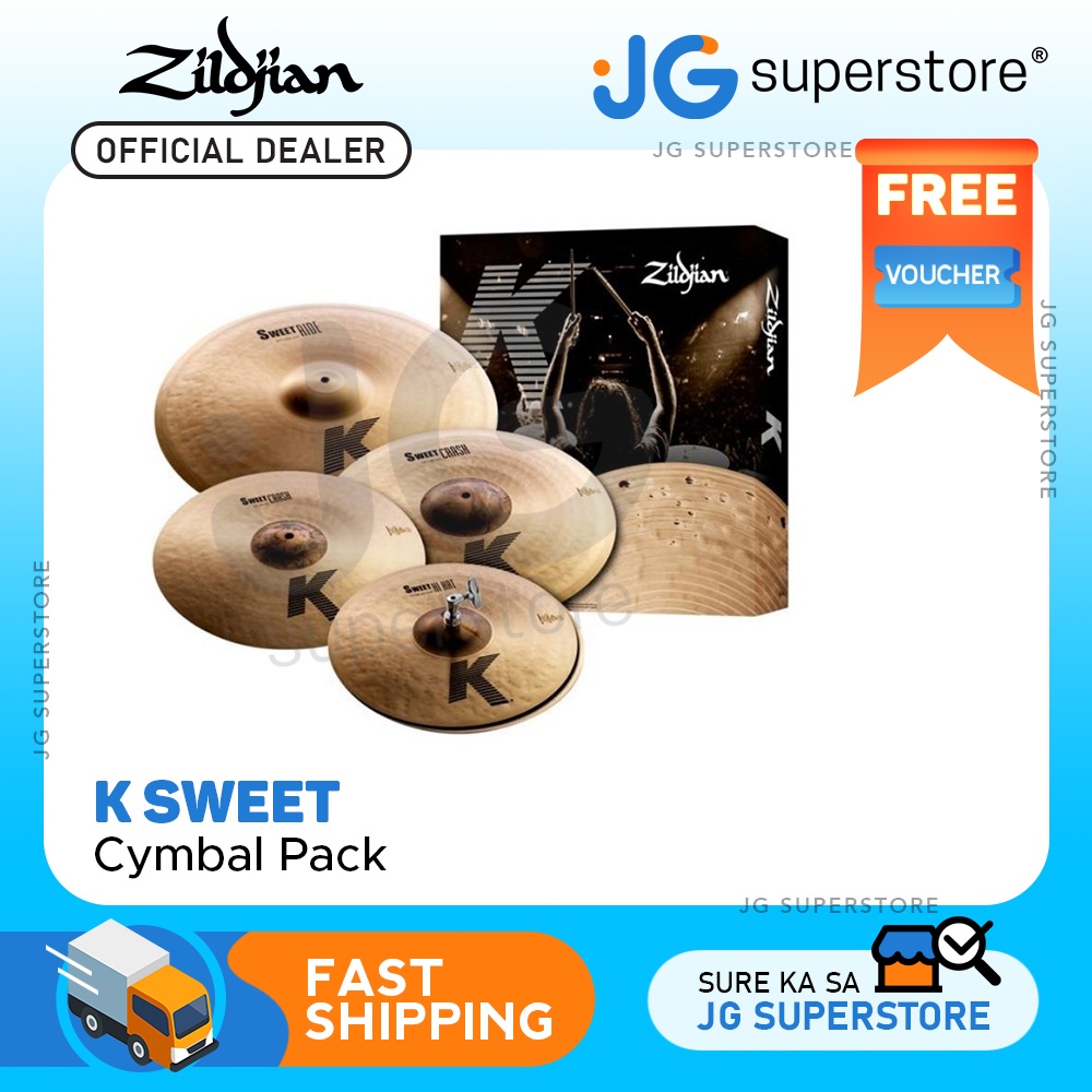 Zildjian K Sweet Set Cast Bronze Cymbal Pack w/ 14" HiHats, 16" / 18" Crash, 21" Ride for Drums
