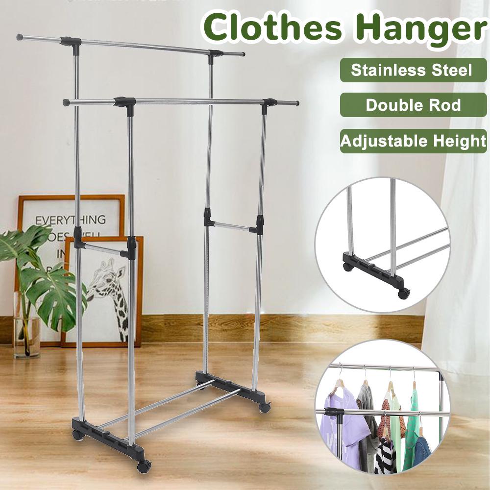 Clotheslines & Drying Racks Double rod adjustable rolling drying rack