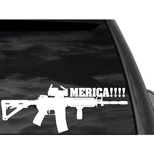 Funny Pro Gun Window Sticker M4 Merica!!! in White 12