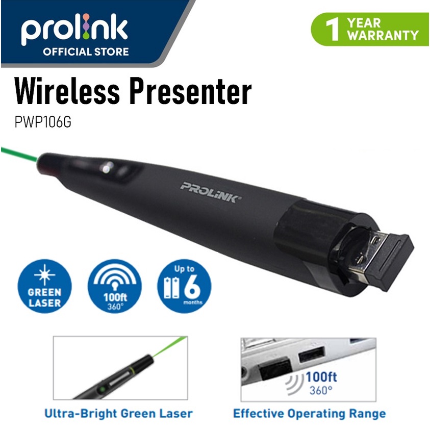 PROLiNK 2.4GHz Wireless Presenter with Green Laser PWP106G/Laser ...
