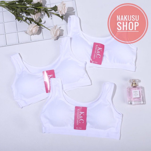 Nakusu 1Piece Sports Bra With Changeable Foam Plain White Sando Baby Bra Free Size 1015yrs