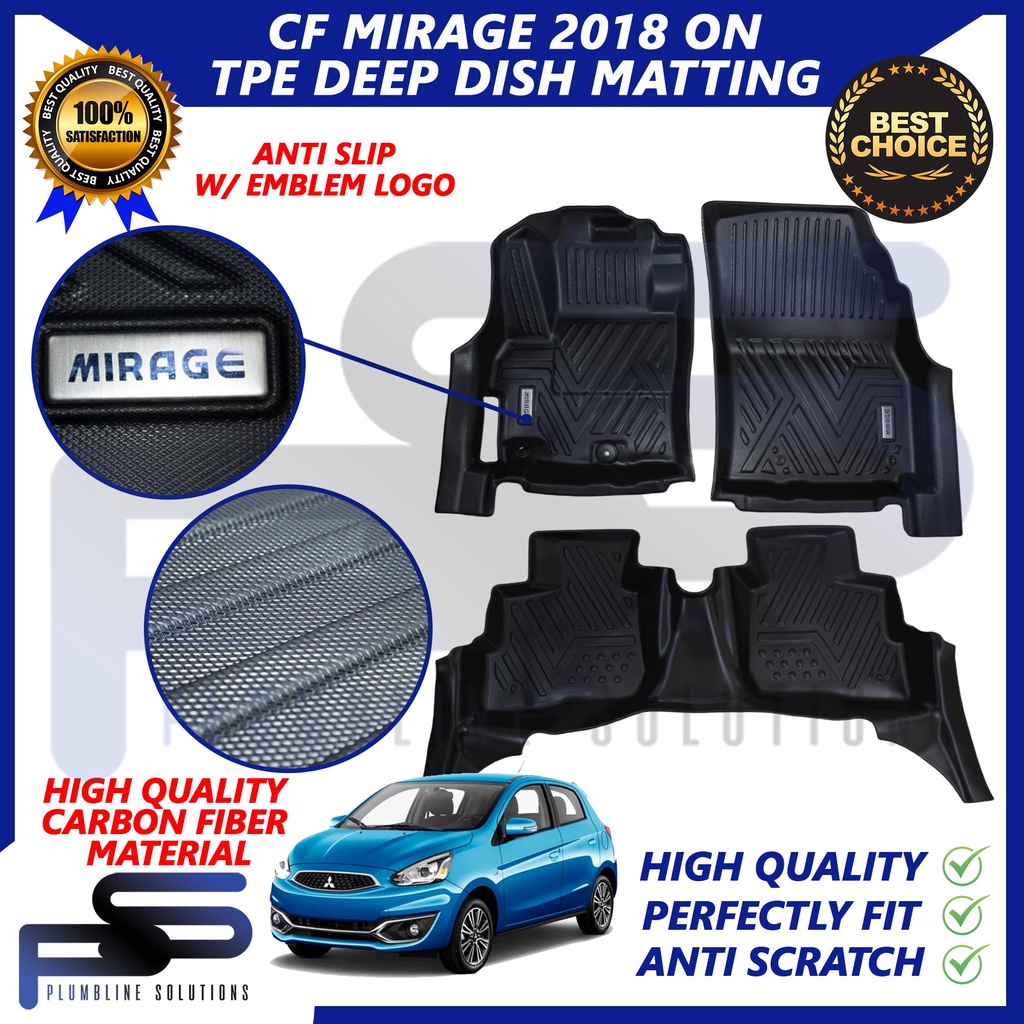 Tpe Black Carbon Fiber Deep Dish Matting For Mitsubishi Mirage G Sedan