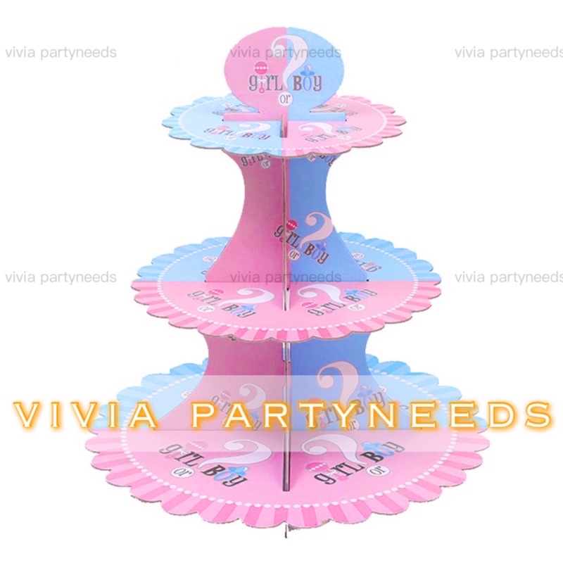 3Tier Cupcake Stand Gender Reveal Boy Or Girl Theme Baby Shower / Birthday Decoration Shopee