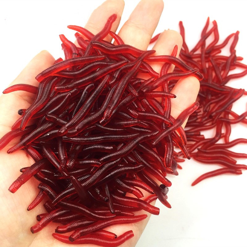 50 /100pcs Realistic Fishy Smell Red Worms Bait Soft Simulation ...