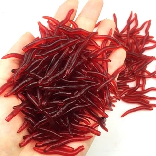 20PCS-100pcs Lifelike Red Worm Soft Lure Earthworm Fishing Silicone  Artificial Bait